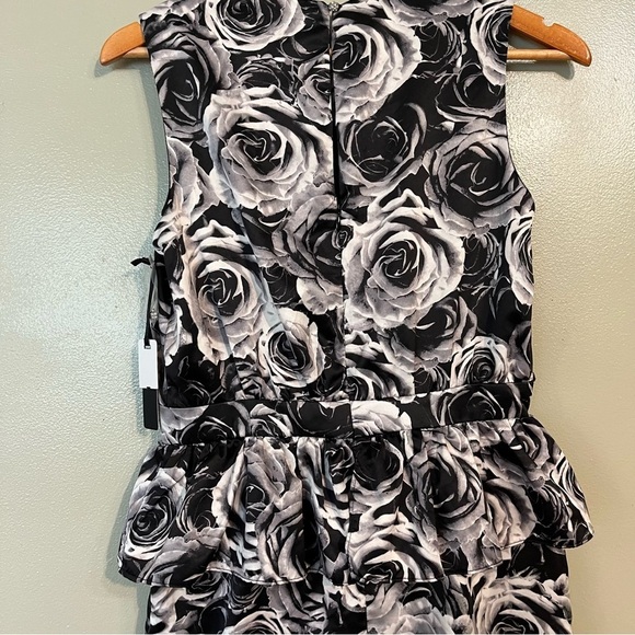 Kate Young Womens Black White Rose Print Ruffed Tiered Party Mini Dress Sz 6 NWT - Picture 8 of 14